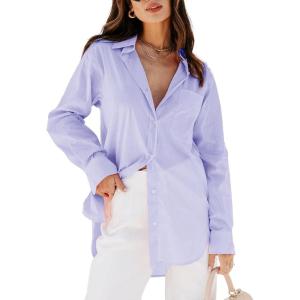 imagesiliteelon Womens Button Down Shirts Dress Shirts Long Sleeve Blouses V Neck Solid Casual Tunics Tops with PocketsLavender