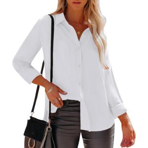 imagesiliteelon Womens Button Down Shirts Dress Shirts Long Sleeve Wrinkle Free Collared Work Office Solid Blouses TopsA White