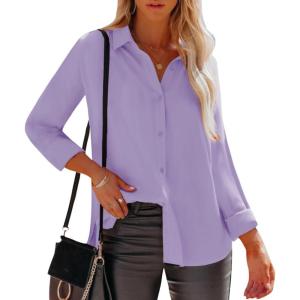 imagesiliteelon Womens Button Down Shirts Dress Shirts Long Sleeve Wrinkle Free Collared Work Office Solid Blouses TopsI Lilac