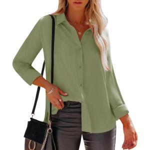imagesiliteelon Womens Button Down Shirts Dress Shirts Long Sleeve Wrinkle Free Collared Work Office Solid Blouses TopsJ Green