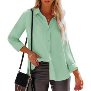 imagesiliteelon Womens Button Down Shirts Dress Shirts Long Sleeve Wrinkle Free Collared Work Office Solid Blouses TopsSage Green