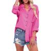 imagesiliteelon Womens Button Down Shirts Cotton Long Sleeve Oversized Boyfriend Blouses Collared Dress Tops with PocketsA Hot Pink