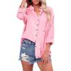 imagesiliteelon Womens Button Down Shirts Cotton Long Sleeve Oversized Boyfriend Blouses Collared Dress Tops with PocketsAb Pink