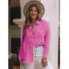 imagesiliteelon Womens Button Down Shirts Cotton Long Sleeve Oversized Boyfriend Blouses Collared Dress Tops with PocketsA Hot Pink
