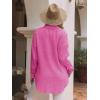 imagesiliteelon Womens Button Down Shirts Cotton Long Sleeve Oversized Boyfriend Blouses Collared Dress Tops with PocketsA Hot Pink