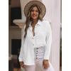 imagesiliteelon Womens Button Down Shirts Cotton Long Sleeve Oversized Boyfriend Blouses Collared Dress Tops with PocketsAll White