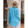 imagesiliteelon Womens Button Down Shirts Cotton Long Sleeve Oversized Boyfriend Blouses Collared Dress Tops with PocketsCyan Blue