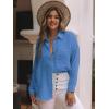 imagesiliteelon Womens Button Down Shirts Cotton Long Sleeve Oversized Boyfriend Blouses Collared Dress Tops with PocketsTrue Blue