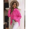 imagesiliteelon Womens Button Down Shirts Cotton Long Sleeve Oversized Boyfriend Blouses Collared Dress Tops with PocketsU Bright Hot Pink