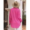 imagesiliteelon Womens Button Down Shirts Cotton Long Sleeve Oversized Boyfriend Blouses Collared Dress Tops with PocketsU Bright Hot Pink