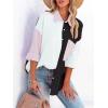 imagesiliteelon Womens Button Down Shirts Cotton Long Sleeve Oversized Boyfriend Blouses Collared Dress Tops with PocketsY Black White Colorblock