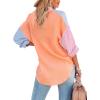 imagesiliteelon Womens Button Down Shirts Cotton Long Sleeve Oversized Boyfriend Blouses Collared Dress Tops with PocketsZ Blue Orange Colorblock