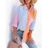 imagesiliteelon Womens Button Down Shirts Cotton Long Sleeve Oversized Boyfriend Blouses Collared Dress Tops with PocketsZ Blue Orange Colorblock