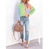 imagesiliteelon Womens Button Down Shirts Cotton Long Sleeve Oversized Boyfriend Blouses Collared Dress Tops with PocketsZ Green Orange Colorblock