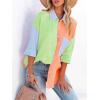 imagesiliteelon Womens Button Down Shirts Cotton Long Sleeve Oversized Boyfriend Blouses Collared Dress Tops with PocketsZ Green Orange Colorblock