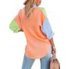 imagesiliteelon Womens Button Down Shirts Cotton Long Sleeve Oversized Boyfriend Blouses Collared Dress Tops with PocketsZ Green Orange Colorblock