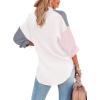 imagesiliteelon Womens Button Down Shirts Cotton Long Sleeve Oversized Boyfriend Blouses Collared Dress Tops with PocketsZ Grey White Colorblock