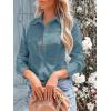 imagesiliteelon Womens Button Down Shirts Long Sleeve Dress Shirts Wrinkle Free Collared Work Office Solid Blouses Corset TopsDenim Blue