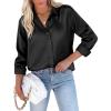 imagesiliteelon Satin Blouses for Women Silk Button Down Shirts Casual Long Sleeve Shirt Business Office Work Tunic TopsBlack