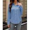 imagesiliteelon Button Down Dress Shirts for Women Long Sleeve Wrinkle Free Shirts Solid Work Business Formal Button Up ShirtBlue