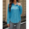 imagesiliteelon Button Down Dress Shirts for Women Long Sleeve Wrinkle Free Shirts Solid Work Business Formal Button Up ShirtCyan Blue