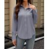 imagesiliteelon Button Down Dress Shirts for Women Long Sleeve Wrinkle Free Shirts Solid Work Business Formal Button Up ShirtGray