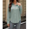 imagesiliteelon Button Down Dress Shirts for Women Long Sleeve Wrinkle Free Shirts Solid Work Business Formal Button Up ShirtGreen