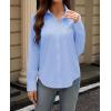 imagesiliteelon Button Down Dress Shirts for Women Long Sleeve Wrinkle Free Shirts Solid Work Business Formal Button Up ShirtLight Blue