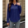 imagesiliteelon Button Down Dress Shirts for Women Long Sleeve Wrinkle Free Shirts Solid Work Business Formal Button Up ShirtNavy Blue