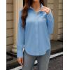 imagesiliteelon Button Down Dress Shirts for Women Long Sleeve Wrinkle Free Shirts Solid Work Business Formal Button Up ShirtSky Blue