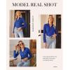 imagesiliteelon Button Down Shirts for Women Slim fit Long Sleeve Stretch Dress Shirts Work Shirt Wrinkle Free Office BlousesKlein Blue