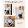 imagesiliteelon Button Down Shirts for Women Slim fit Long Sleeve Stretch Dress Shirts Work Shirt Wrinkle Free Office BlousesLight Blue