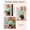 imagesiliteelon Button Down Shirts for Women Slim fit Long Sleeve Stretch Dress Shirts Work Shirt Wrinkle Free Office BlousesLight Green