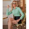 imagesiliteelon Button Down Shirts for Women Slim fit Long Sleeve Stretch Dress Shirts Work Shirt Wrinkle Free Office BlousesLight Green
