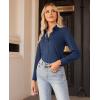 imagesiliteelon Button Down Shirts for Women Slim fit Long Sleeve Stretch Dress Shirts Work Shirt Wrinkle Free Office BlousesNavy Blue