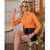 imagesiliteelon Button Down Shirts for Women Slim fit Long Sleeve Stretch Dress Shirts Work Shirt Wrinkle Free Office BlousesOrange