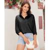 imagesiliteelon Satin Blouses for Women Silk Button Down Shirts Casual Long Sleeve Shirt Business Office Work Tunic TopsBlack