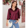 imagesiliteelon Satin Blouses for Women Silk Button Down Shirts Casual Long Sleeve Shirt Business Office Work Tunic TopsBurgundy