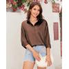 imagesiliteelon Satin Blouses for Women Silk Button Down Shirts Casual Long Sleeve Shirt Business Office Work Tunic TopsCoffee
