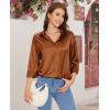 imagesiliteelon Satin Blouses for Women Silk Button Down Shirts Casual Long Sleeve Shirt Business Office Work Tunic TopsDark Coffee