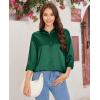 imagesiliteelon Satin Blouses for Women Silk Button Down Shirts Casual Long Sleeve Shirt Business Office Work Tunic TopsDark Green