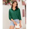 imagesiliteelon Satin Blouses for Women Silk Button Down Shirts Casual Long Sleeve Shirt Business Office Work Tunic TopsDark Green