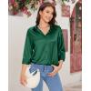 imagesiliteelon Satin Blouses for Women Silk Button Down Shirts Casual Long Sleeve Shirt Business Office Work Tunic TopsDark Green
