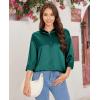 imagesiliteelon Satin Blouses for Women Silk Button Down Shirts Casual Long Sleeve Shirt Business Office Work Tunic TopsGreen
