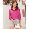 imagesiliteelon Satin Blouses for Women Silk Button Down Shirts Casual Long Sleeve Shirt Business Office Work Tunic TopsMagenta