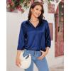 imagesiliteelon Satin Blouses for Women Silk Button Down Shirts Casual Long Sleeve Shirt Business Office Work Tunic TopsNavy Blue