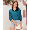 imagesiliteelon Satin Blouses for Women Silk Button Down Shirts Casual Long Sleeve Shirt Business Office Work Tunic TopsPeacock Blue