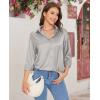 imagesiliteelon Satin Blouses for Women Silk Button Down Shirts Casual Long Sleeve Shirt Business Office Work Tunic TopsSilver Gray