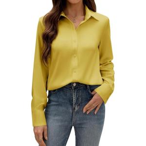 imagesiliteelon Button Down Dress Shirts for Women Long Sleeve Wrinkle Free Shirts Solid Work Business Formal Button Up ShirtMustard
