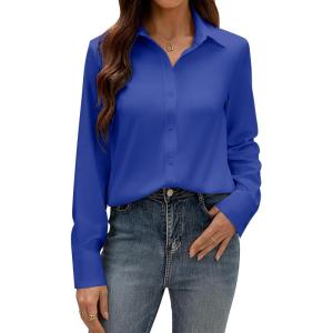 imagesiliteelon Button Down Dress Shirts for Women Long Sleeve Wrinkle Free Shirts Solid Work Business Formal Button Up ShirtRoyal Blue